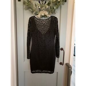BEBE BLACK ELLIE LACE DEEP V BACK DRESS, Size Medium